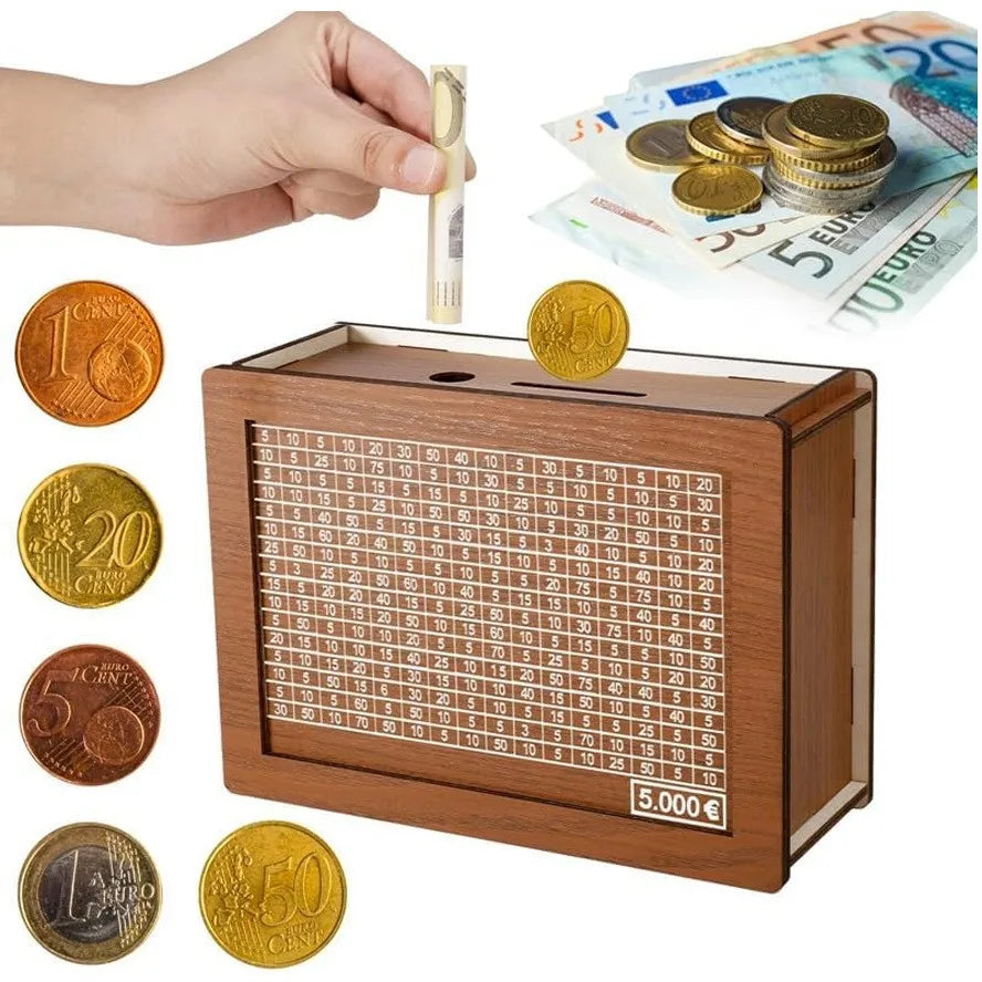 Euro Money Box Wooden Piggy Bank