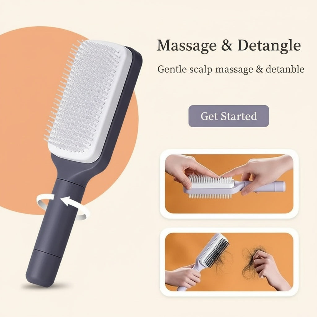 Rotatable Self Cleaning Hair Brush