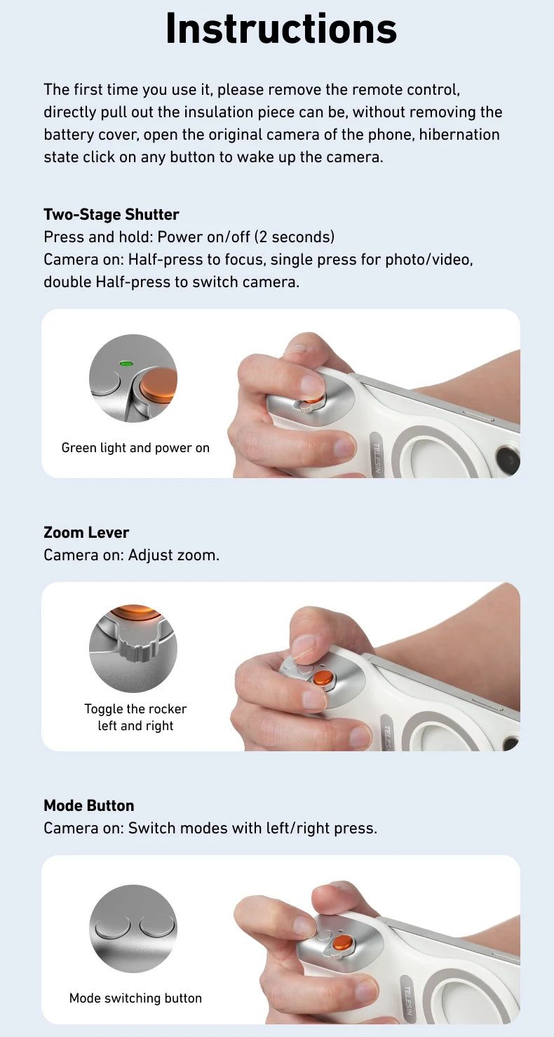 Magnetic Phone Camera Grip with Remote Control & Fill Light