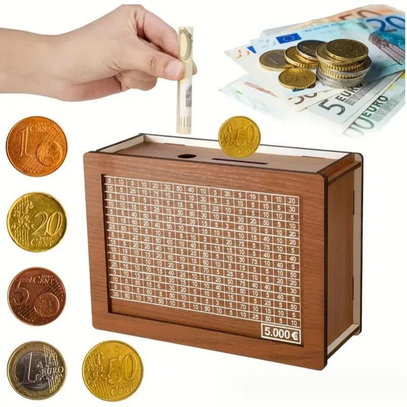 Euro Money Box Wooden Piggy Bank